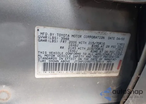 2000 Toyota Rav4 from USA, damaged, VIN JT3HP10V6Y7170919